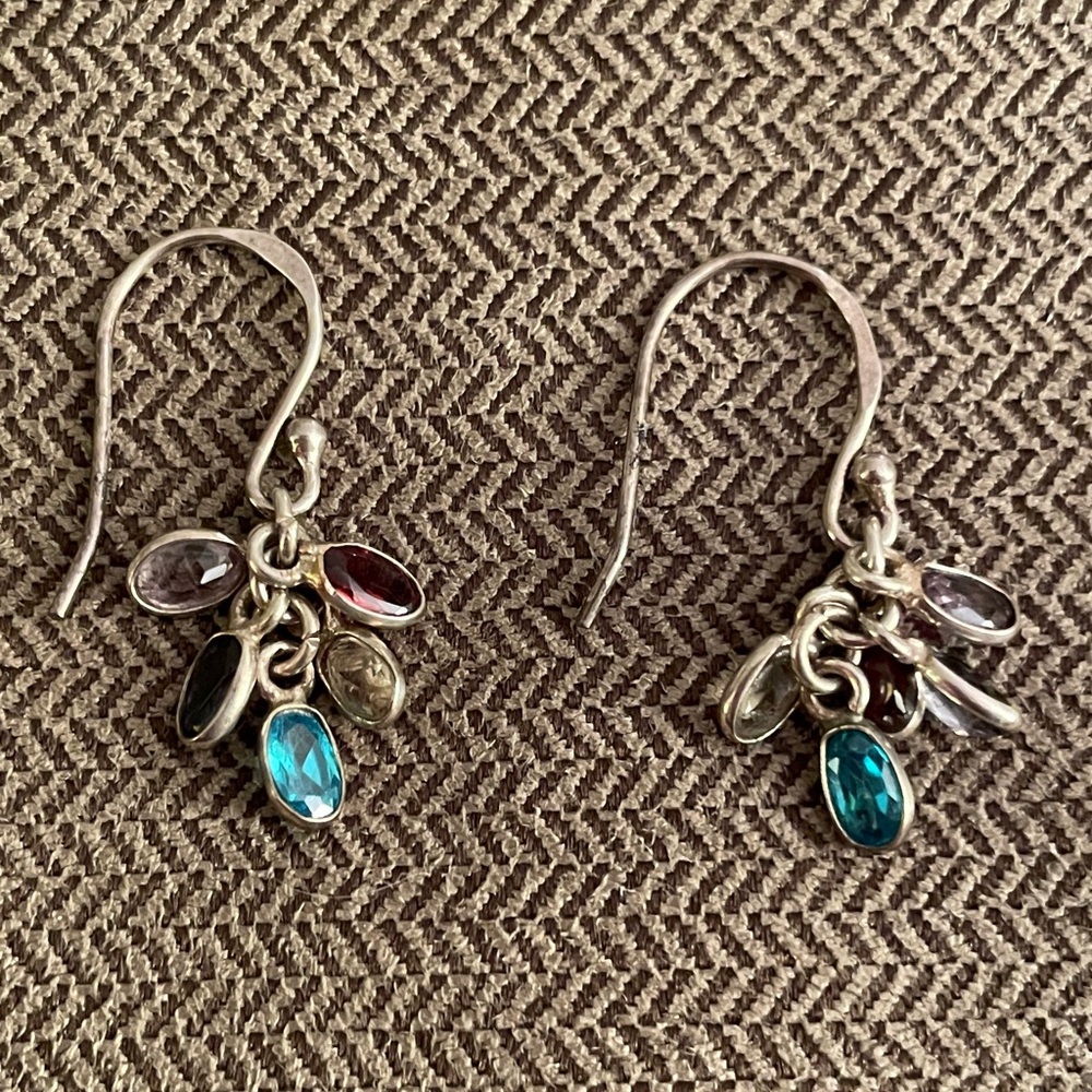Sterling Silver Multicolor Dangling Gemstone Earr… - image 4